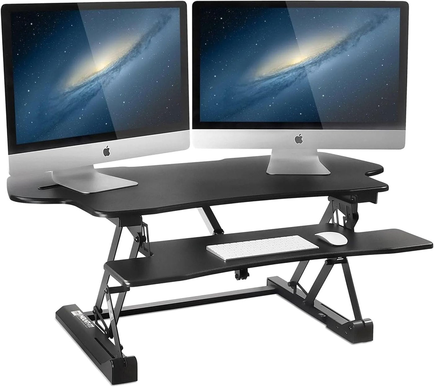 electric desk riser and organized sit stand workstation